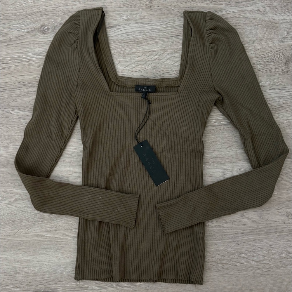 The Range Green Ribbed Long Sleeve Top